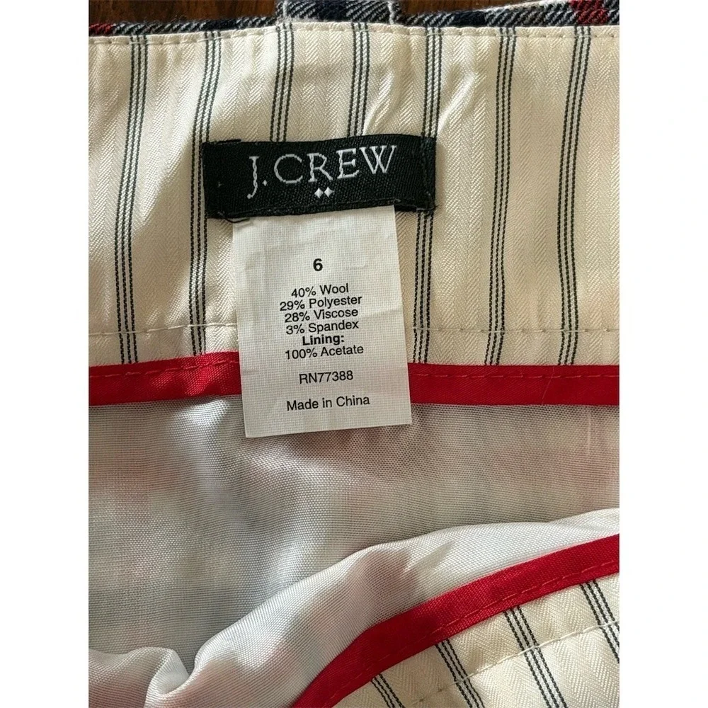J. Crew Skirt Womens 6 Red Navy Cream Plaid Mini Preppy Workwear wool patriotic - Picture 5 of 9